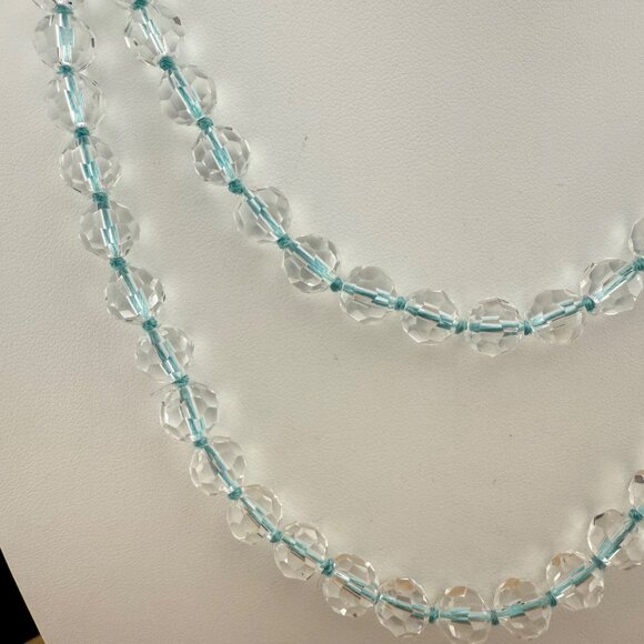 Yosca Glass Bead Long Single Strand Necklace Clear & Light Blue‎ Accents - Picture 3 of 8